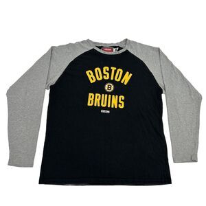 Boston Bruins Shirt Men's L Black Gray CCM Hockey Long Sleeve Crew Neck NHL‎